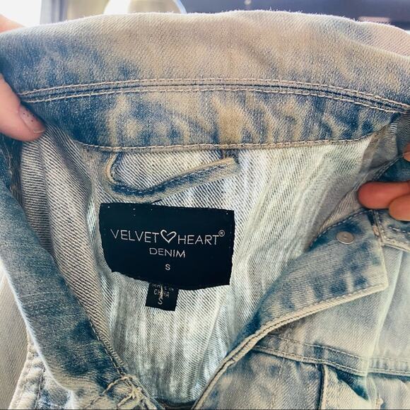 VELVET HEART Acid Wash Blue White Vintage Denim Jean Open Jacket S Boho - Picture 9 of 9